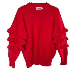 ANTHROPOLOGIE Line & Dot Ruffle Red Sweater